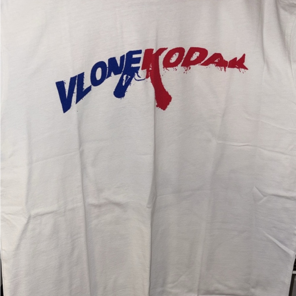 VLONE White Tee with Blue and Red Graphic
